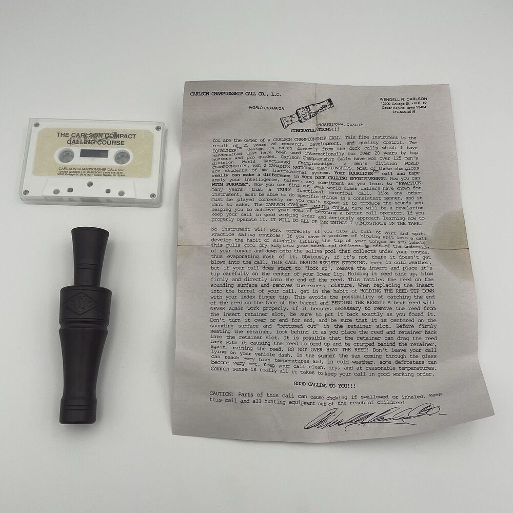 CCC Carlson Championship Calls Brown Duck Call With Lanyard, Tape + Paperwork